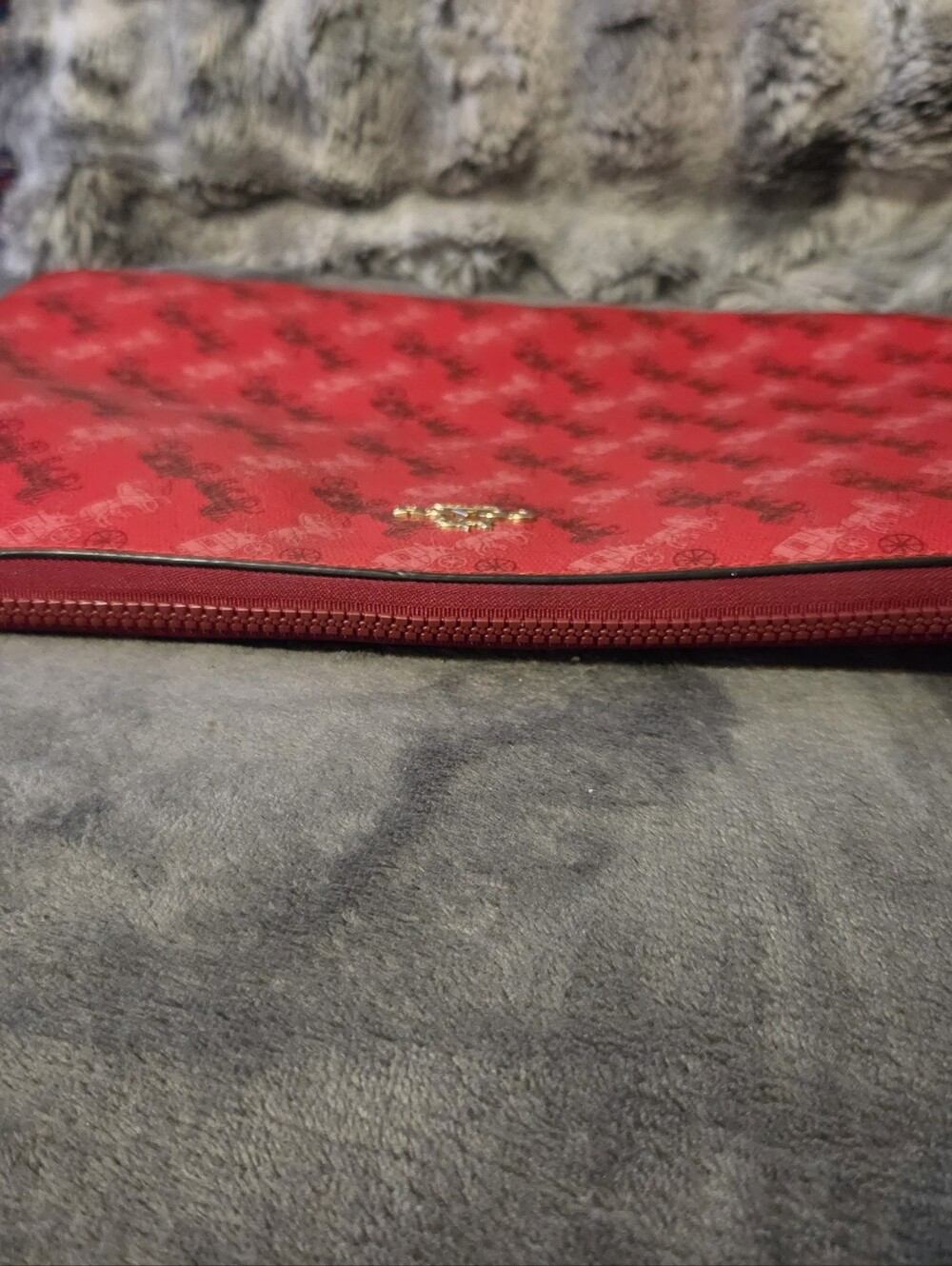 COACH Red Signature Carriage Print Laptop Bag - Picture 9 of 10